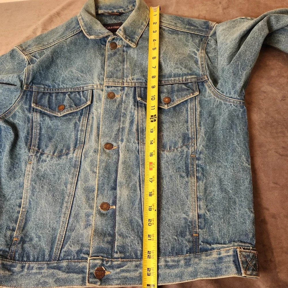 VTG 90s Calvin Klein Denim Trucker Jacket Large L MN C1201 Distressed Acid Wash